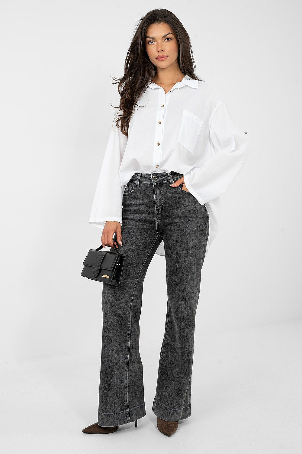 Bluse Damen Langarm Baumwolle - Casual Hemdbluse Brusttasche