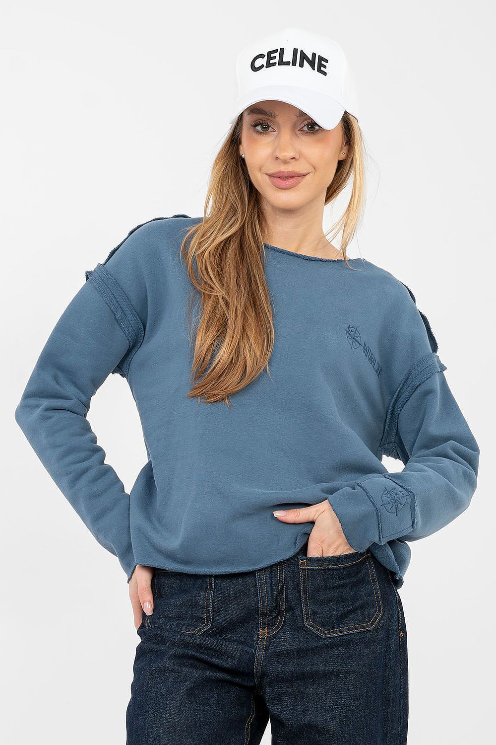 Pullover Damen Cropped Stickerei Baumwolle Elasthan