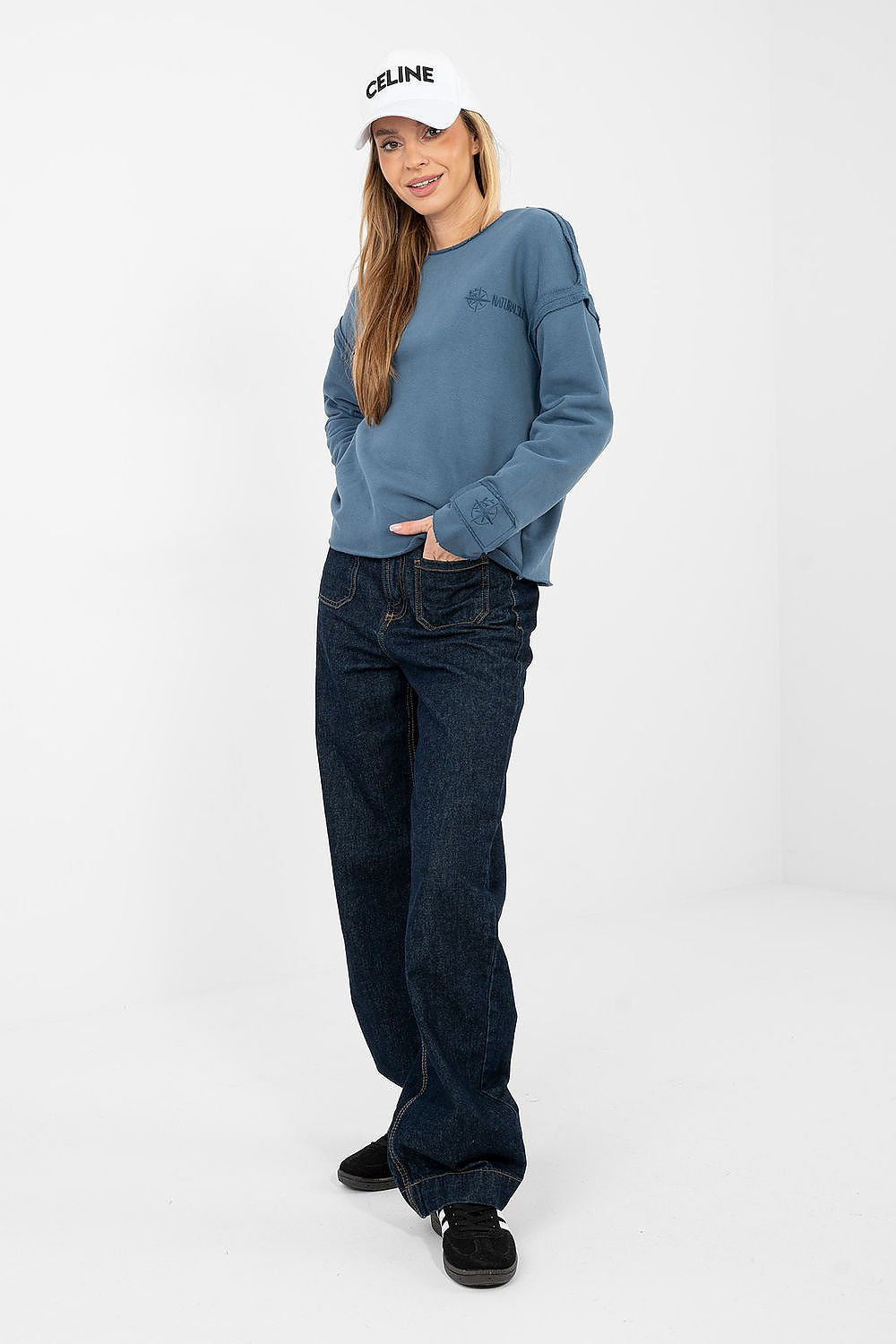 Pullover Damen Cropped Stickerei Baumwolle Elasthan