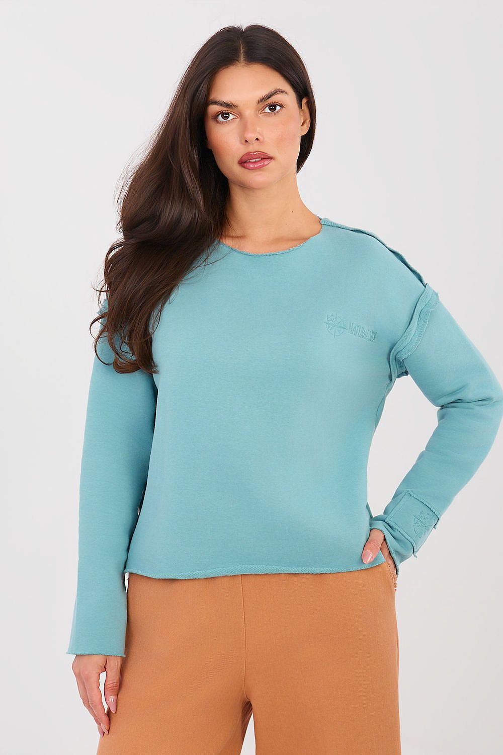 Pullover Damen Cropped Stickerei Baumwolle Elasthan