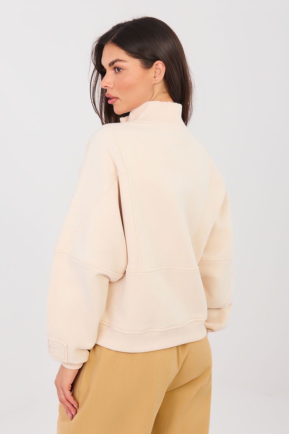 Sweatshirt Damen Stehkragen Halbreißverschluss Baumwolle