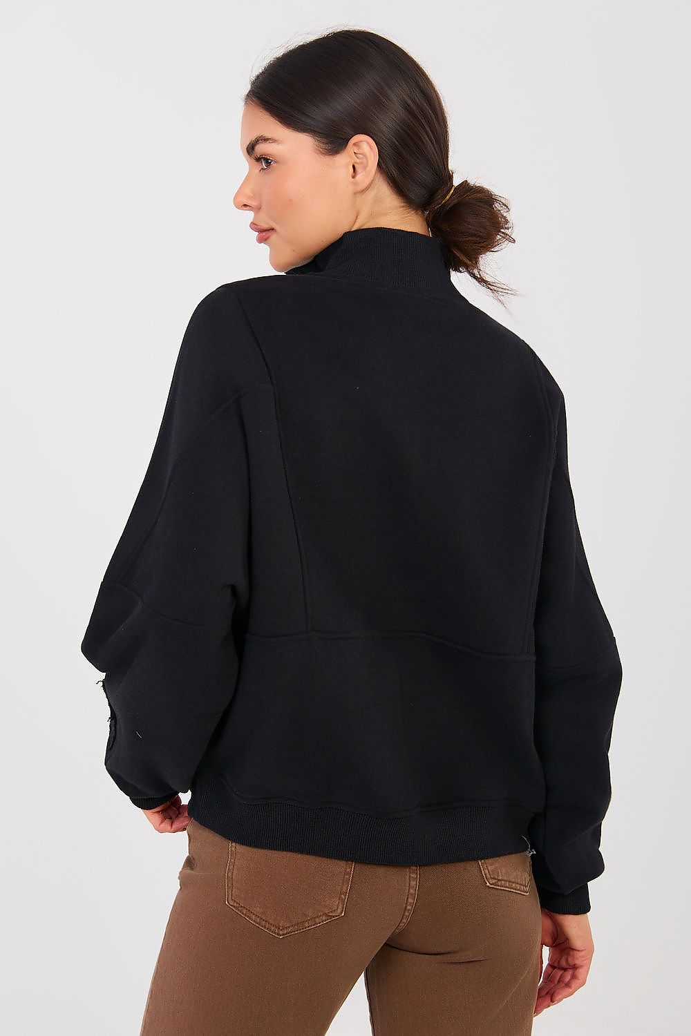 Sweatshirt Damen Stehkragen Halbreißverschluss Baumwolle