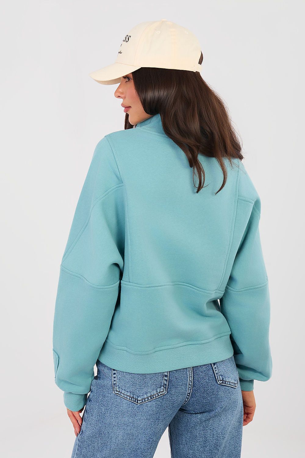 Sweatshirt Damen Stehkragen Halbreißverschluss Baumwolle