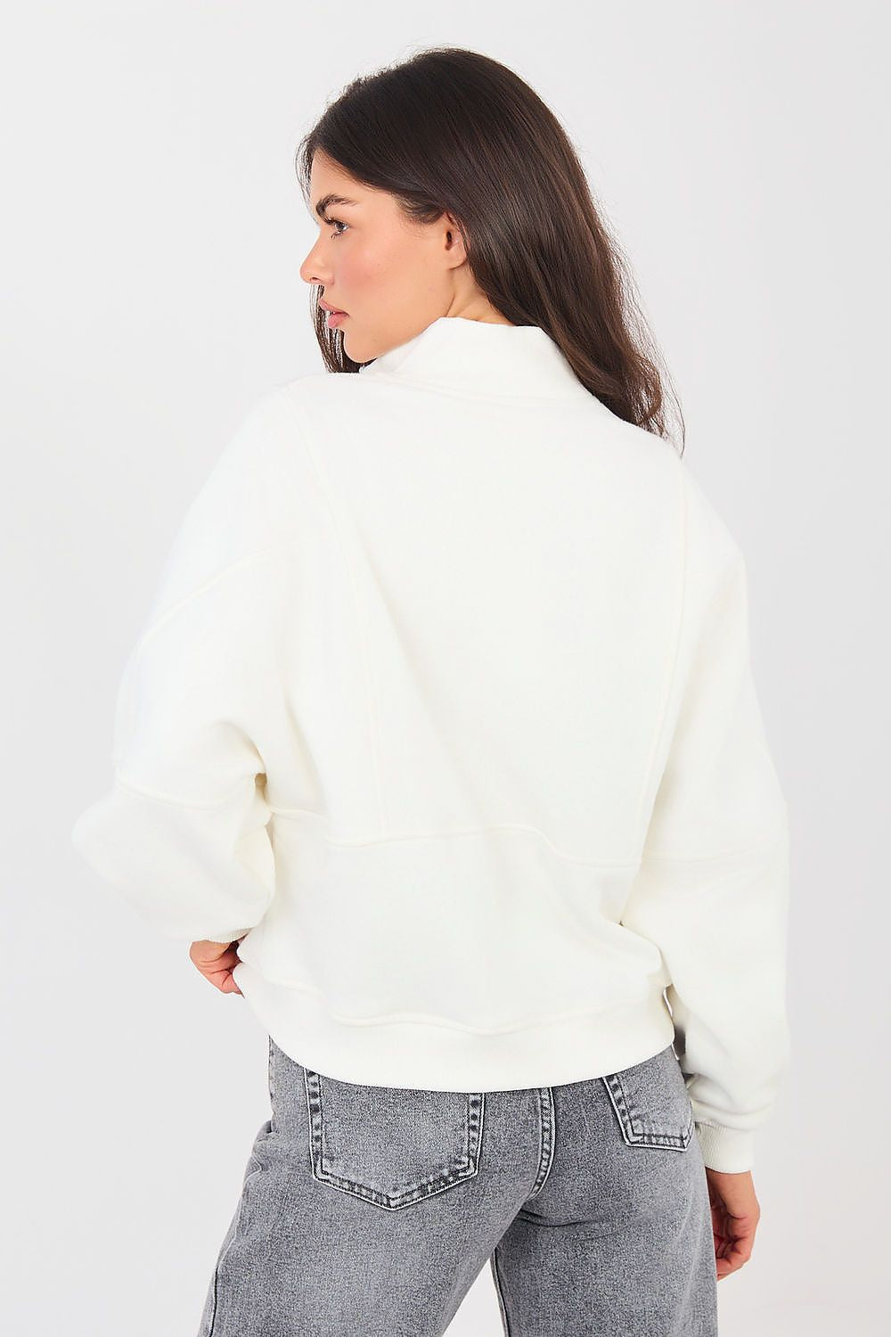 Sweatshirt Damen Stehkragen Halbreißverschluss Baumwolle