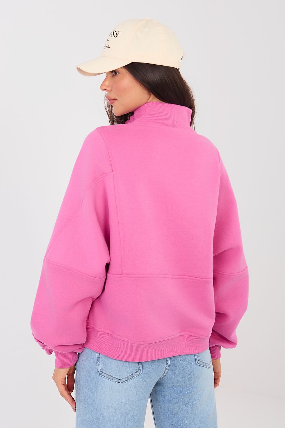 Sweatshirt Damen Stehkragen Halbreißverschluss Baumwolle