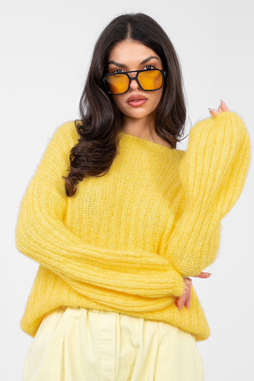 Pullover Damen Puffärmel Gerippt - Eleganter Strickpullover Alltag