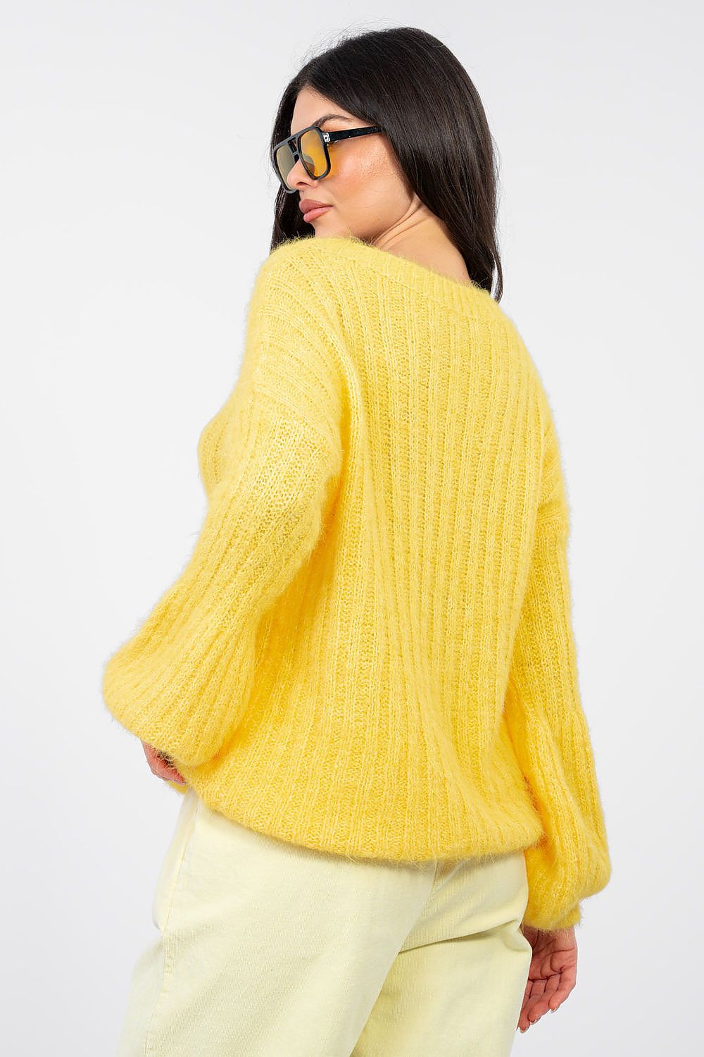 Pullover Damen Puffärmel Gerippt - Eleganter Strickpullover Alltag