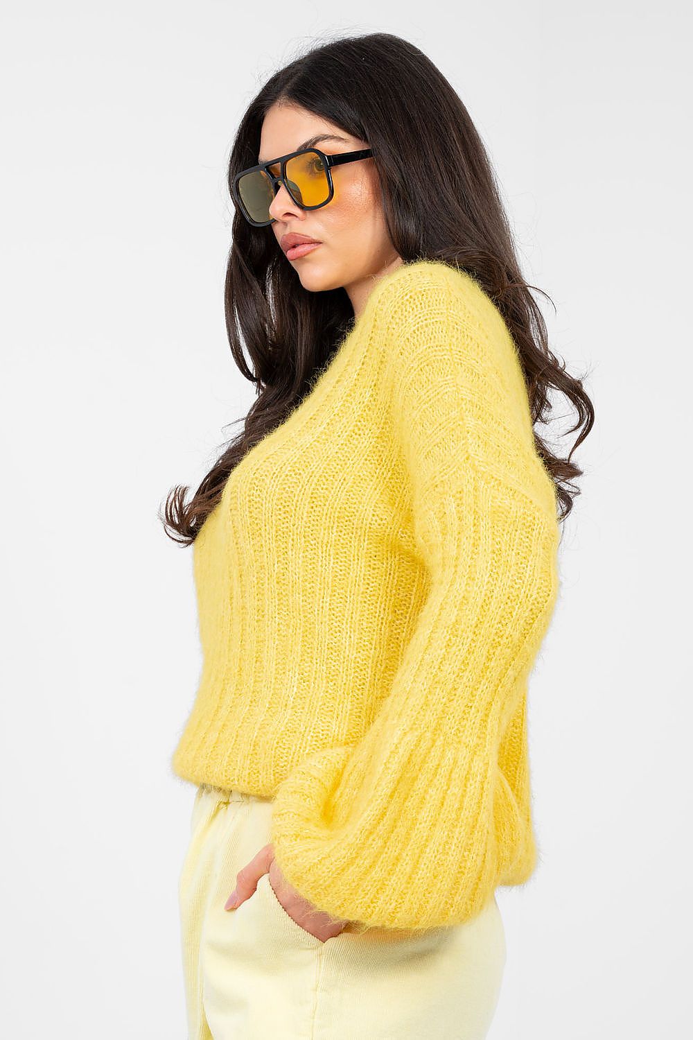 Pullover Damen Puffärmel Gerippt - Eleganter Strickpullover Alltag