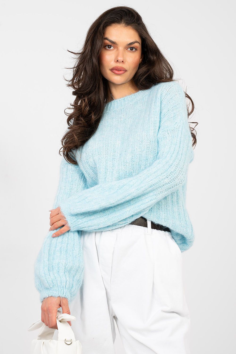 Pullover Damen Puffärmel Gerippt - Eleganter Strickpullover Alltag