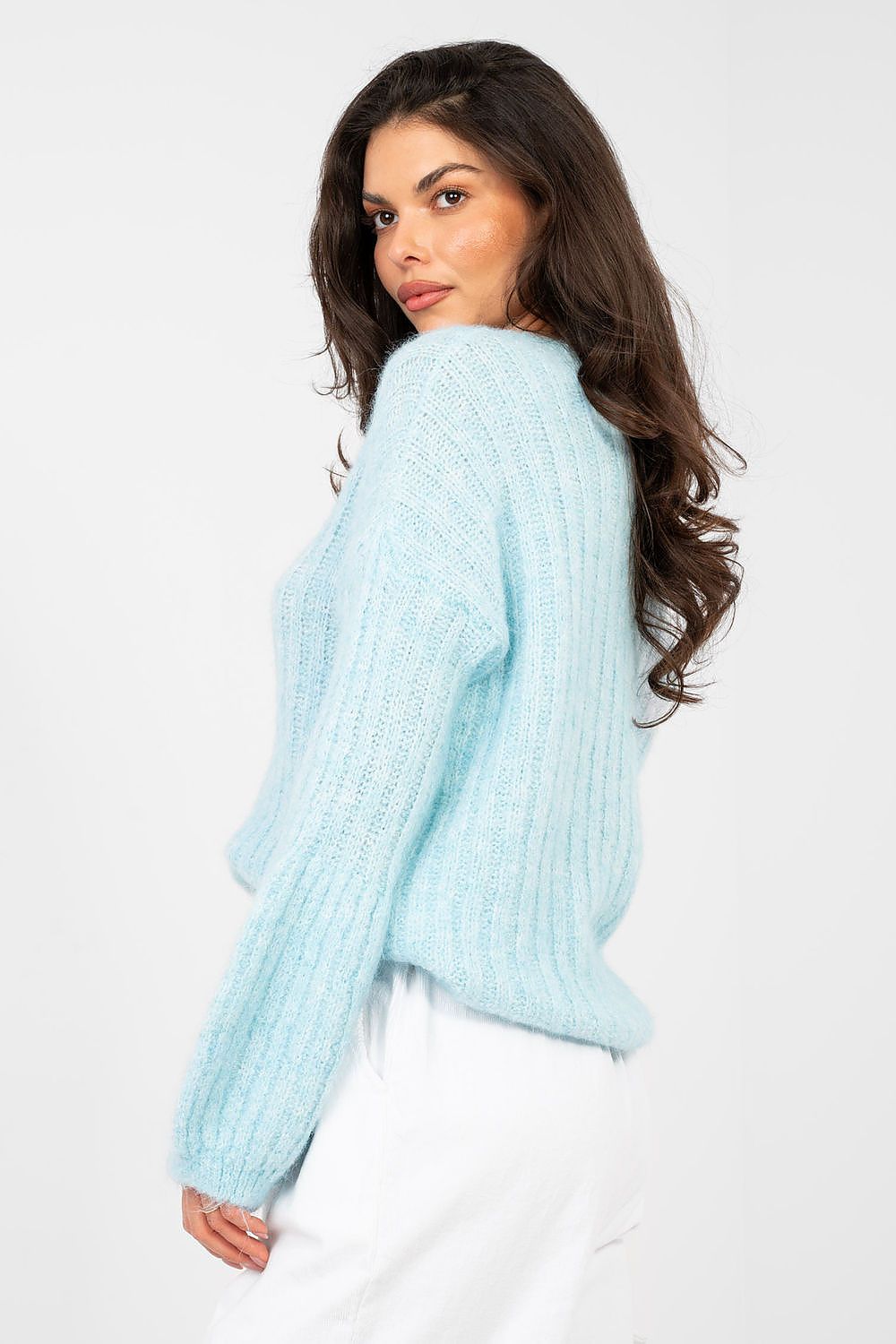 Pullover Damen Puffärmel Gerippt - Eleganter Strickpullover Alltag