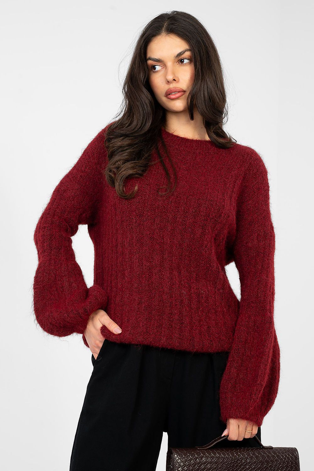 Pullover Damen Puffärmel Gerippt - Eleganter Strickpullover Alltag