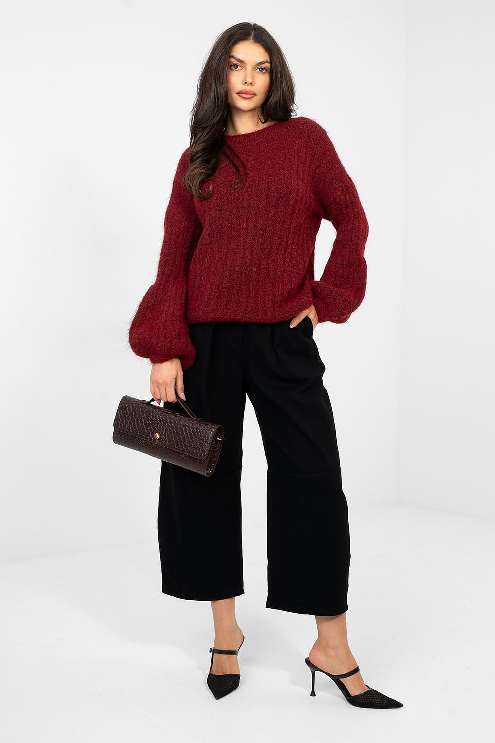 Pullover Damen Puffärmel Gerippt - Eleganter Strickpullover Alltag