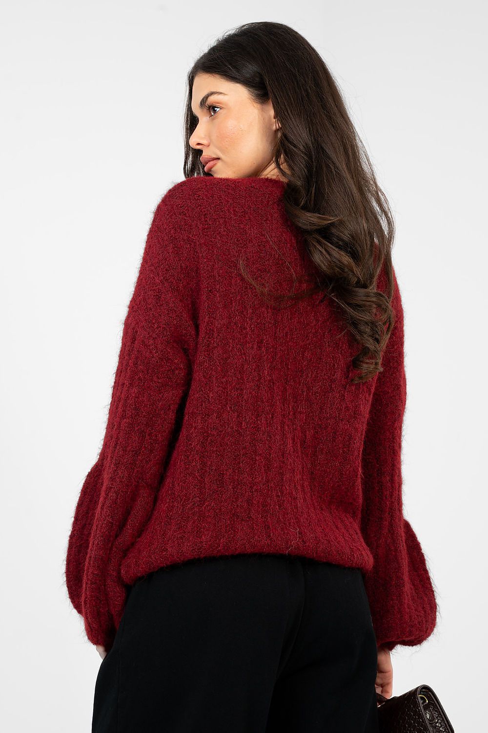 Pullover Damen Puffärmel Gerippt - Eleganter Strickpullover Alltag