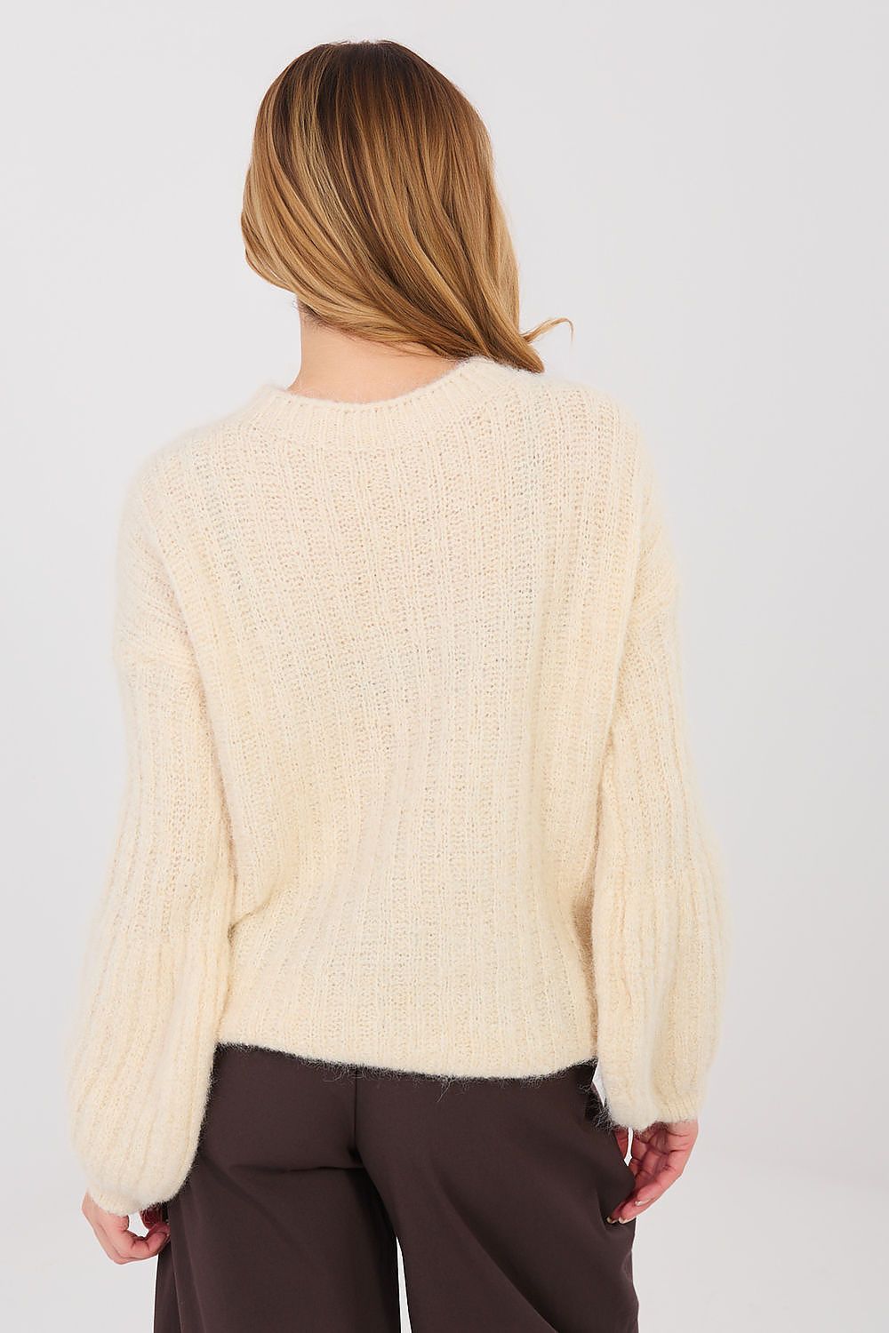 Pullover Damen Puffärmel Gerippt - Eleganter Strickpullover Alltag