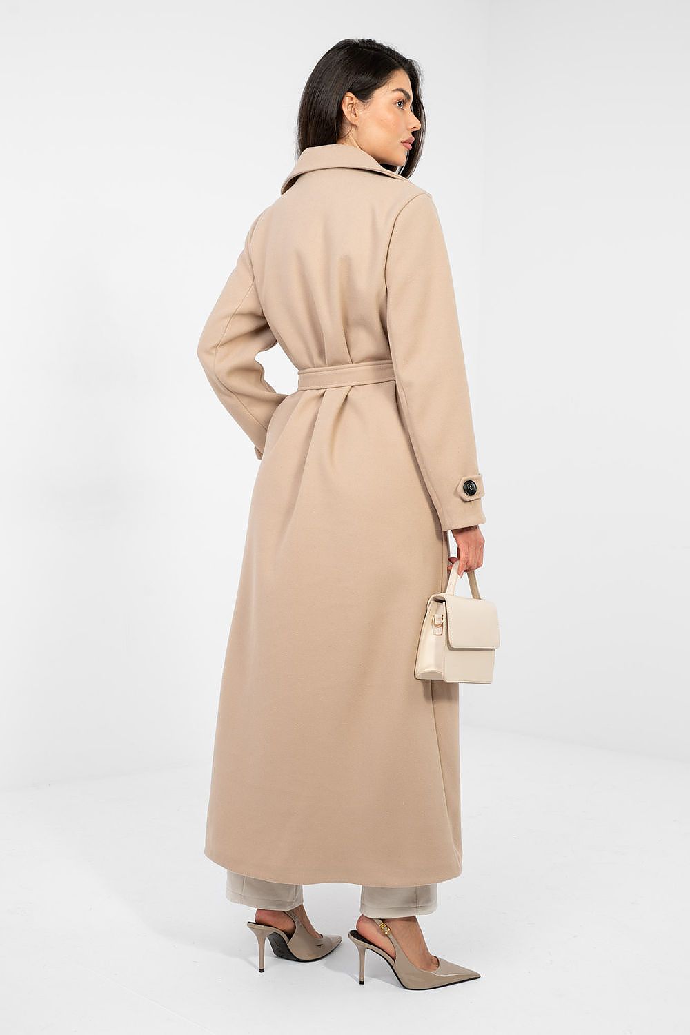 Damen Mantel Lang Elegant Zweireihig mit Gürtel