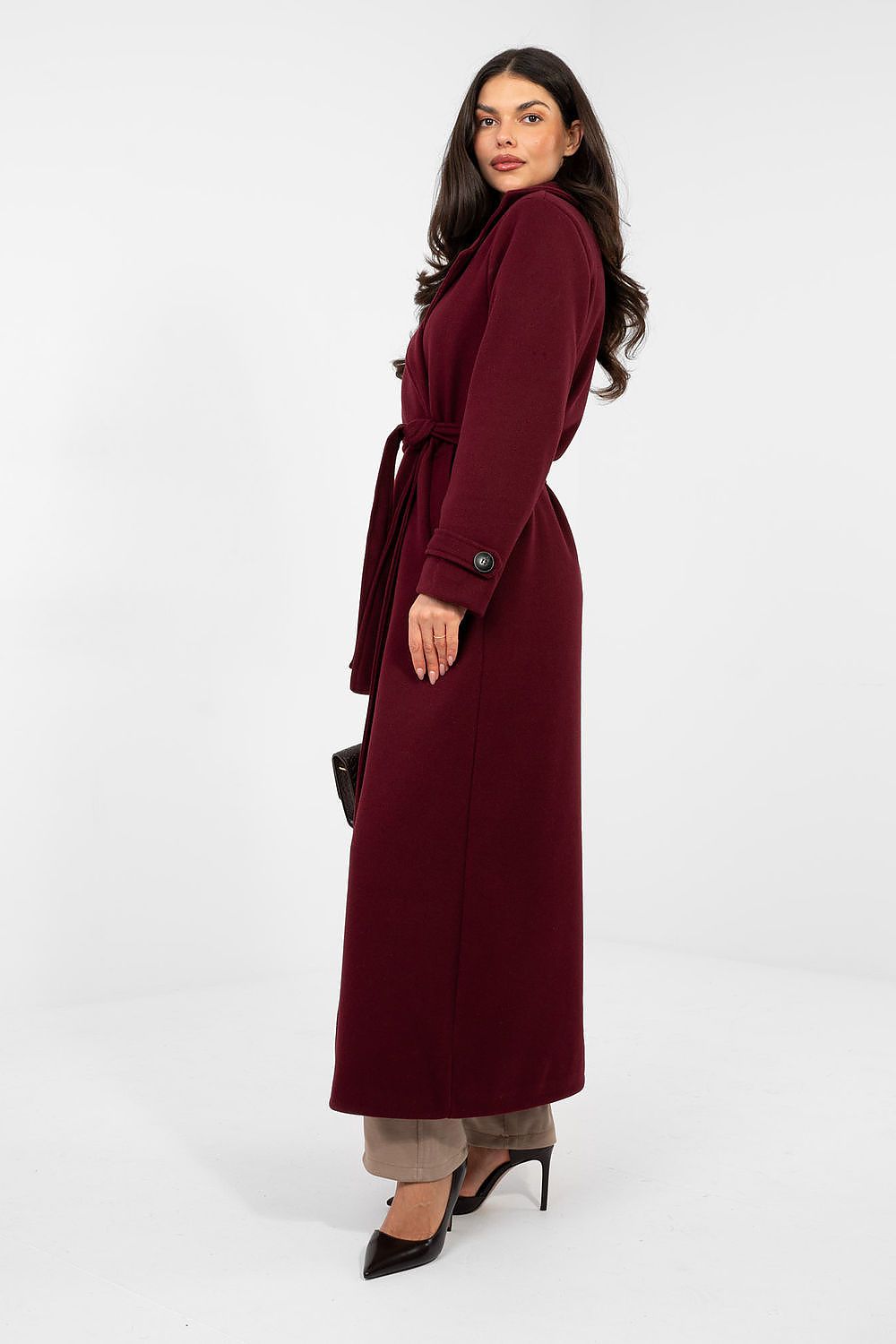 Damen Mantel Lang Elegant Zweireihig mit Gürtel