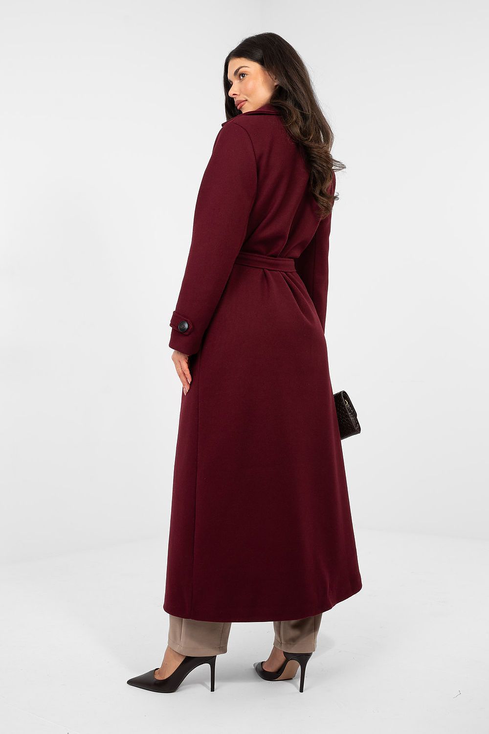 Damen Mantel Lang Elegant Zweireihig mit Gürtel