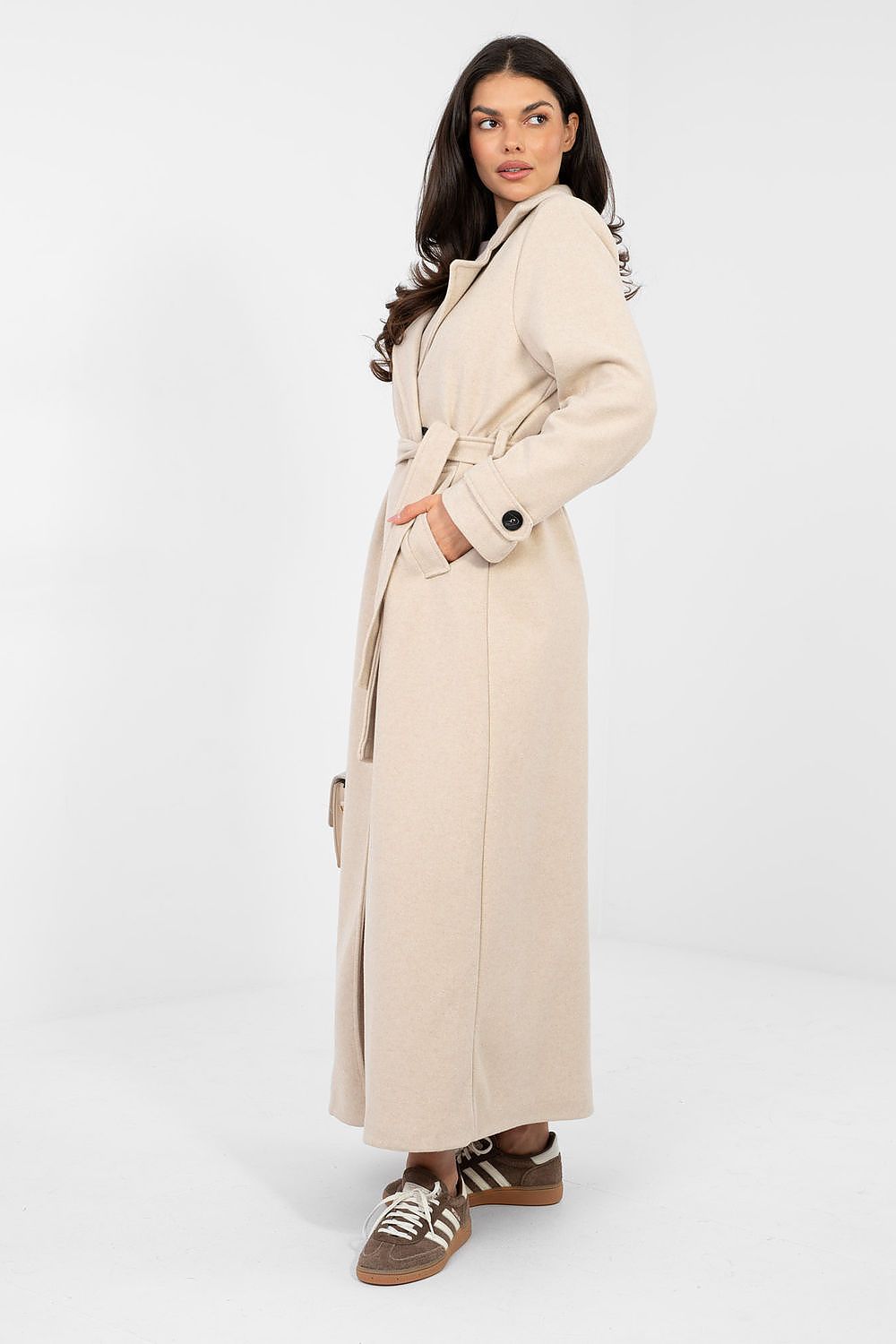 Damen Mantel Lang Elegant Zweireihig mit Gürtel