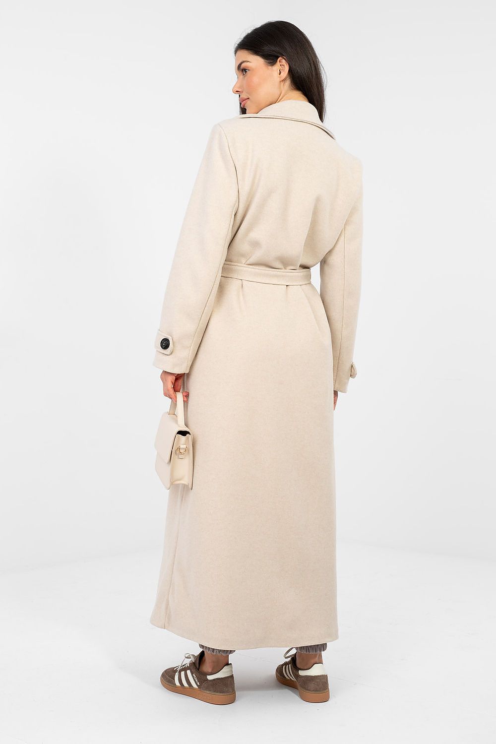 Damen Mantel Lang Elegant Zweireihig mit Gürtel
