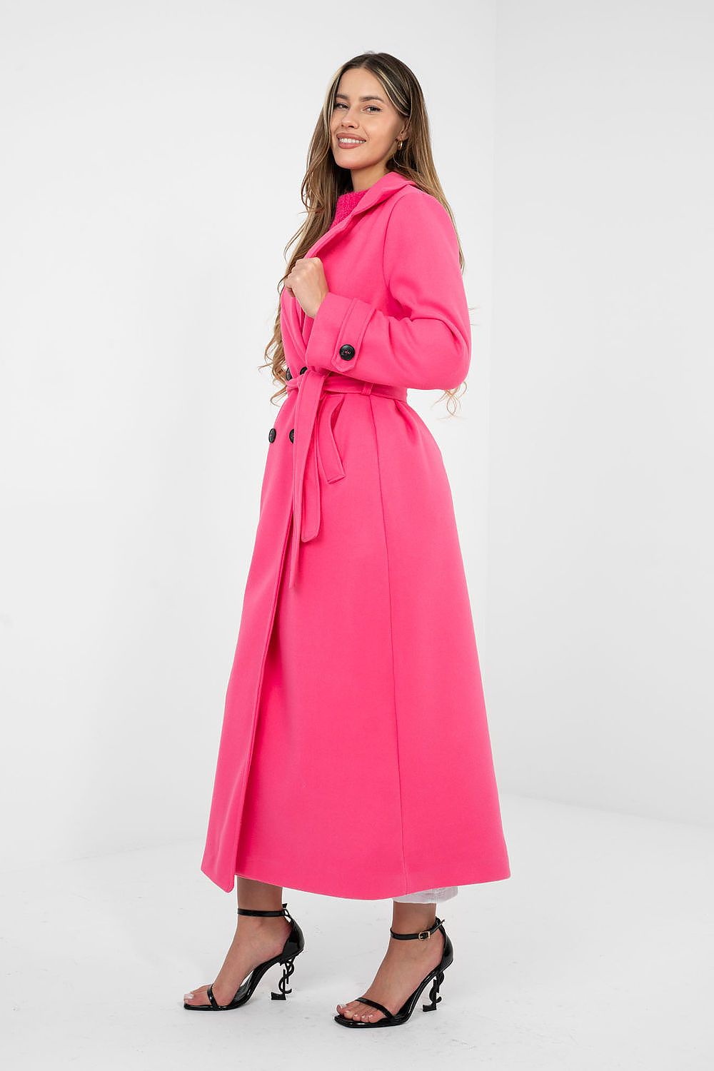 Damen Mantel Lang Elegant Zweireihig mit Gürtel