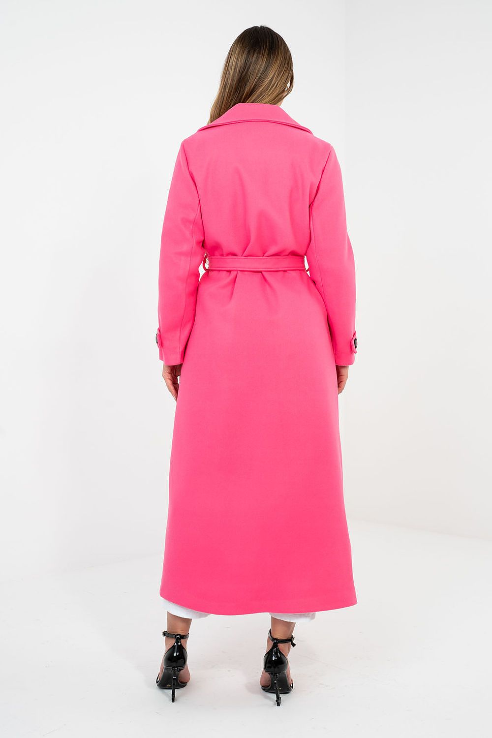 Damen Mantel Lang Elegant Zweireihig mit Gürtel
