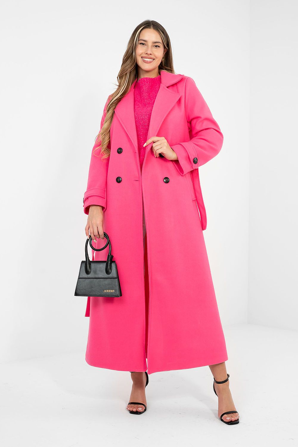 Damen Mantel Lang Elegant Zweireihig mit Gürtel