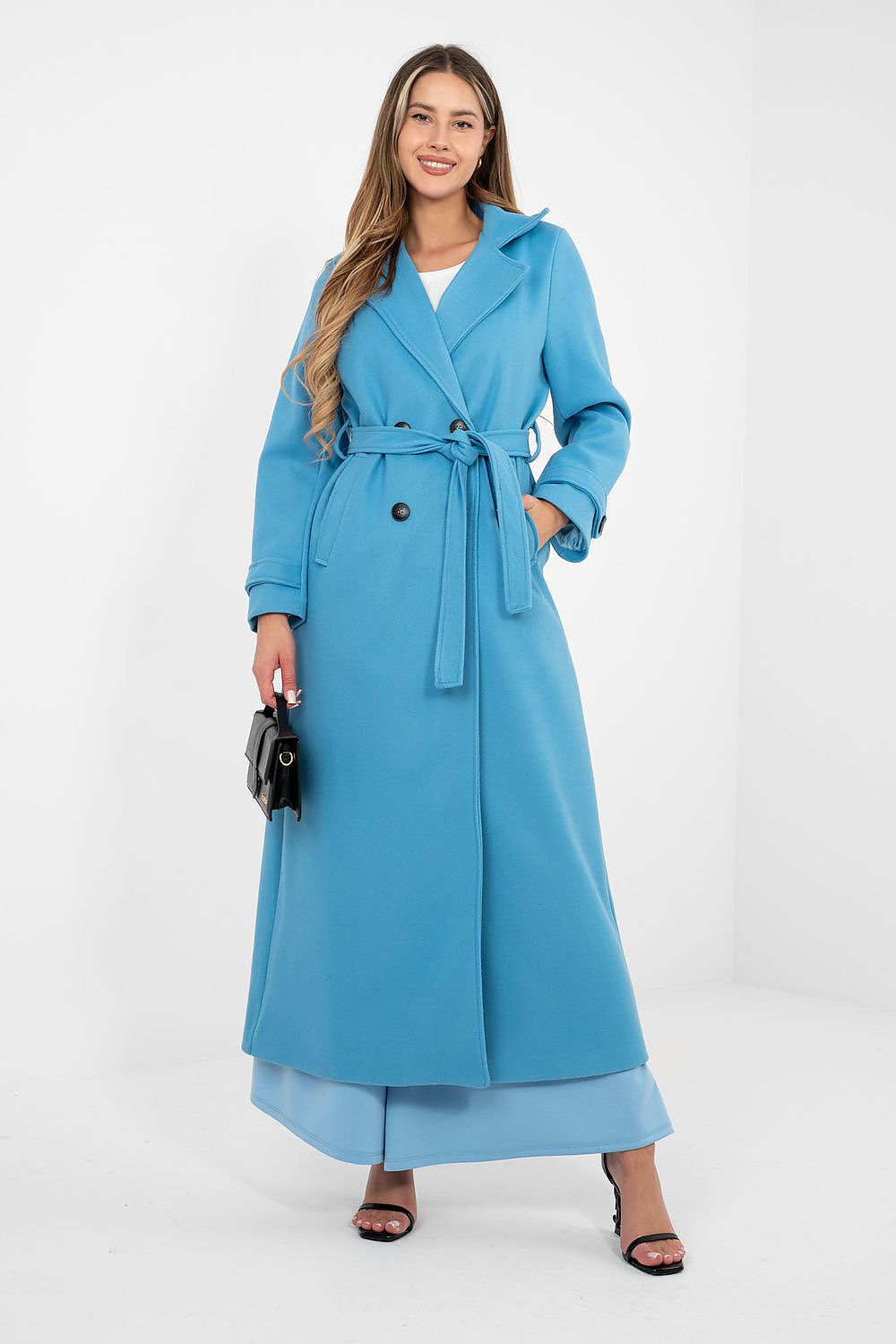 Damen Mantel Lang Elegant Zweireihig mit Gürtel