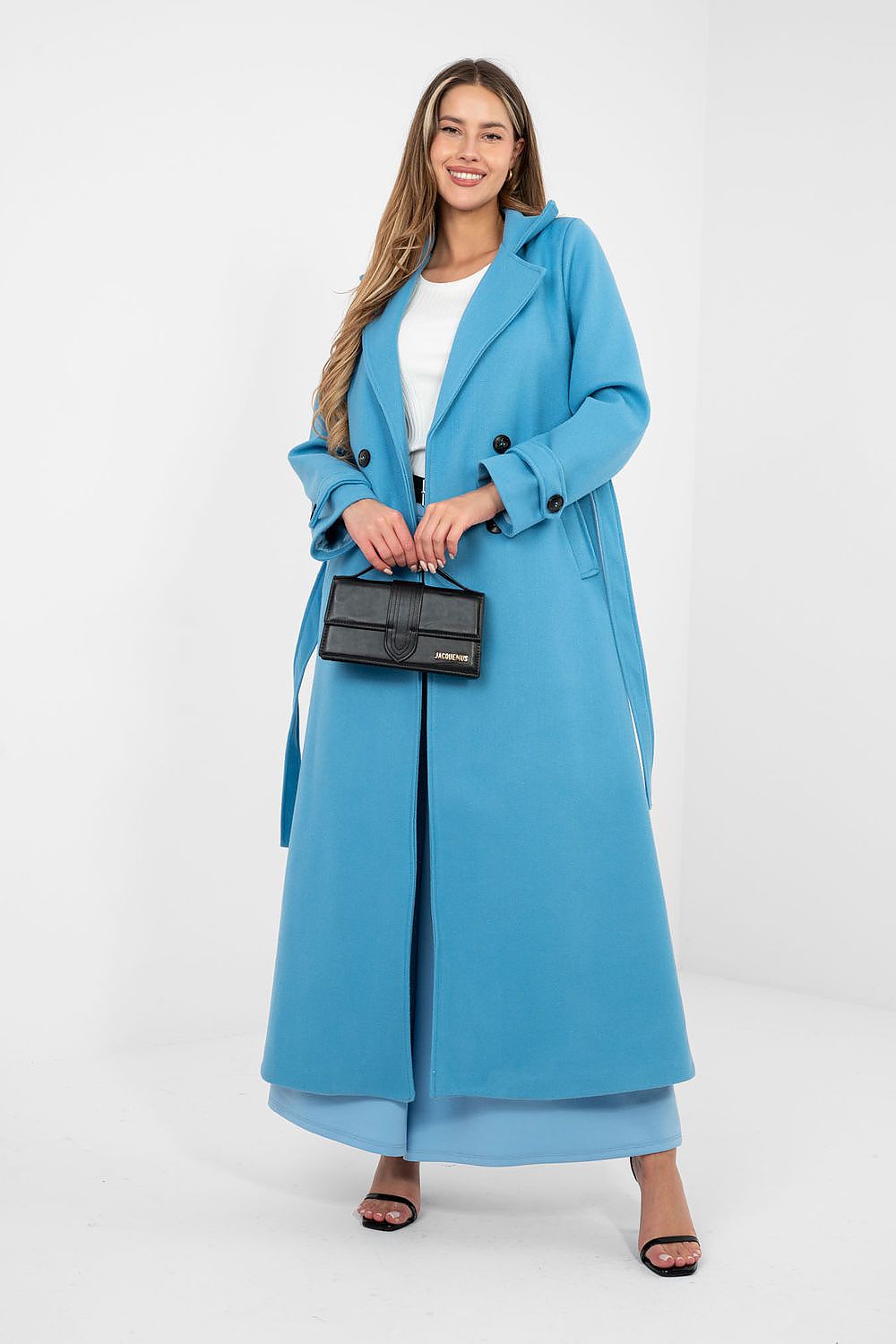 Damen Mantel Lang Elegant Zweireihig mit Gürtel
