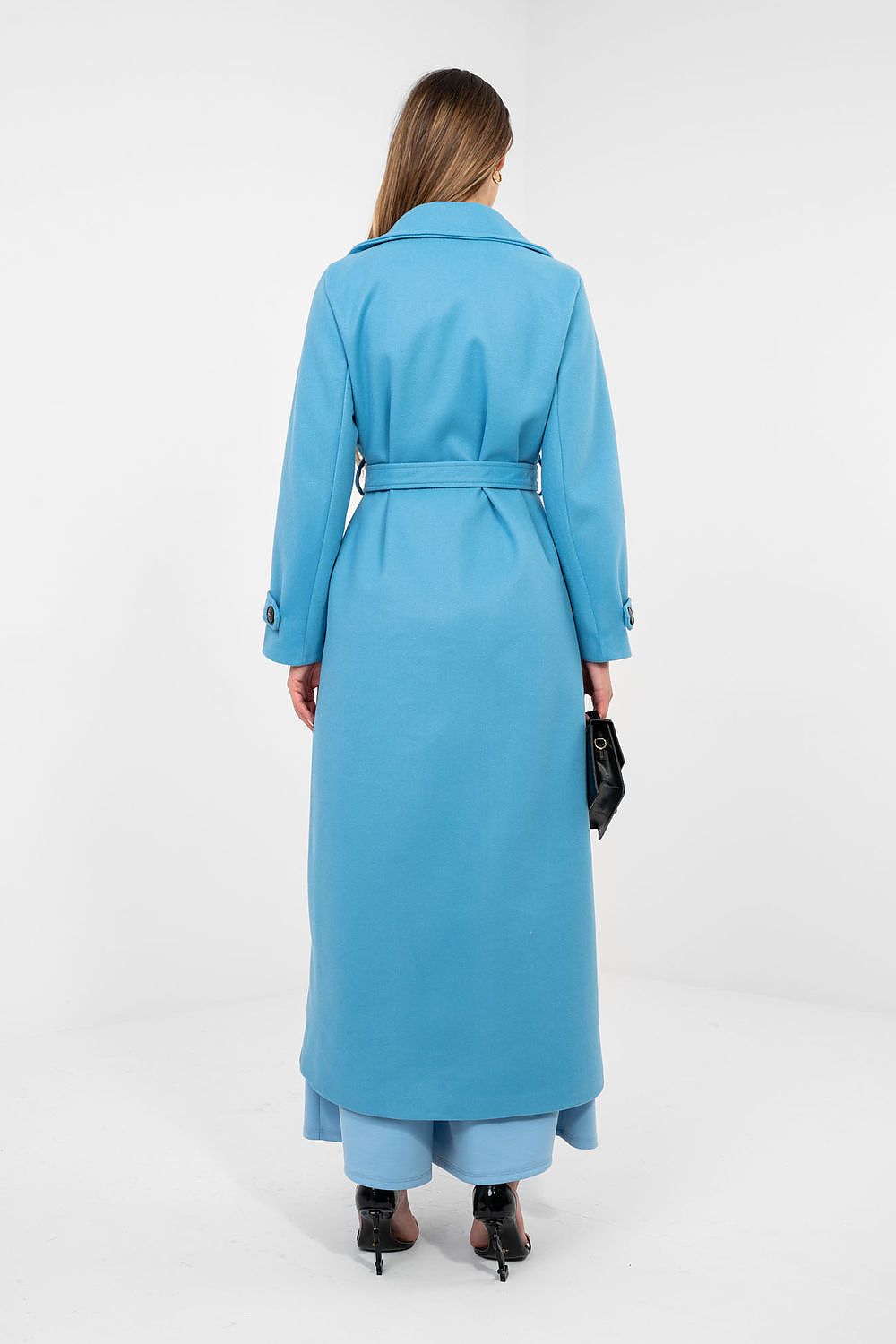 Damen Mantel Lang Elegant Zweireihig mit Gürtel