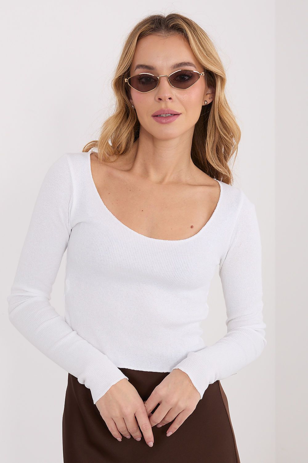 Kurzes Damen Longsleeve aus geripptem Baumwollmaterial