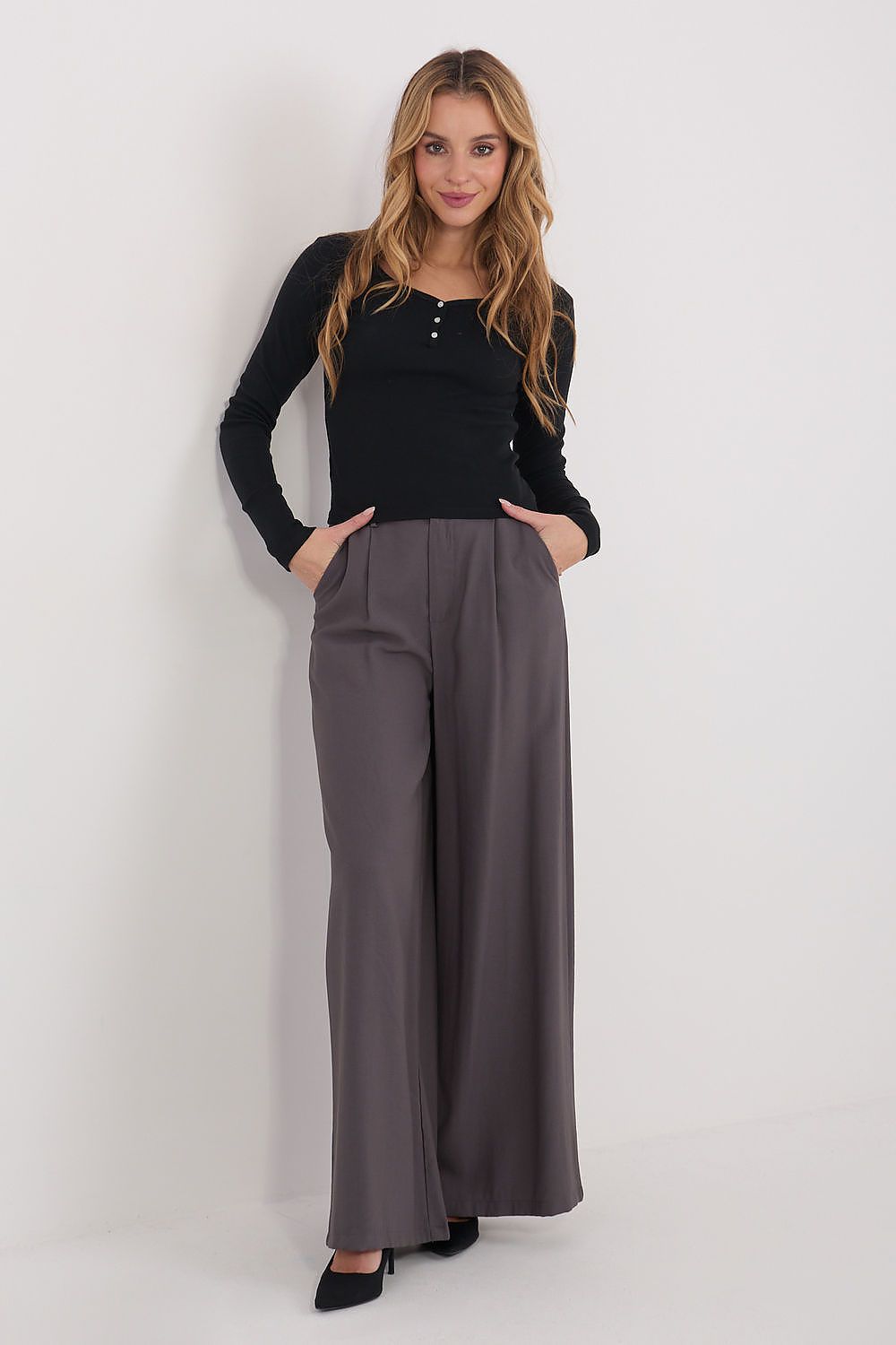Damen Longsleeve mit 3 Knöpfen am Ausschnitt aus Baumwolle