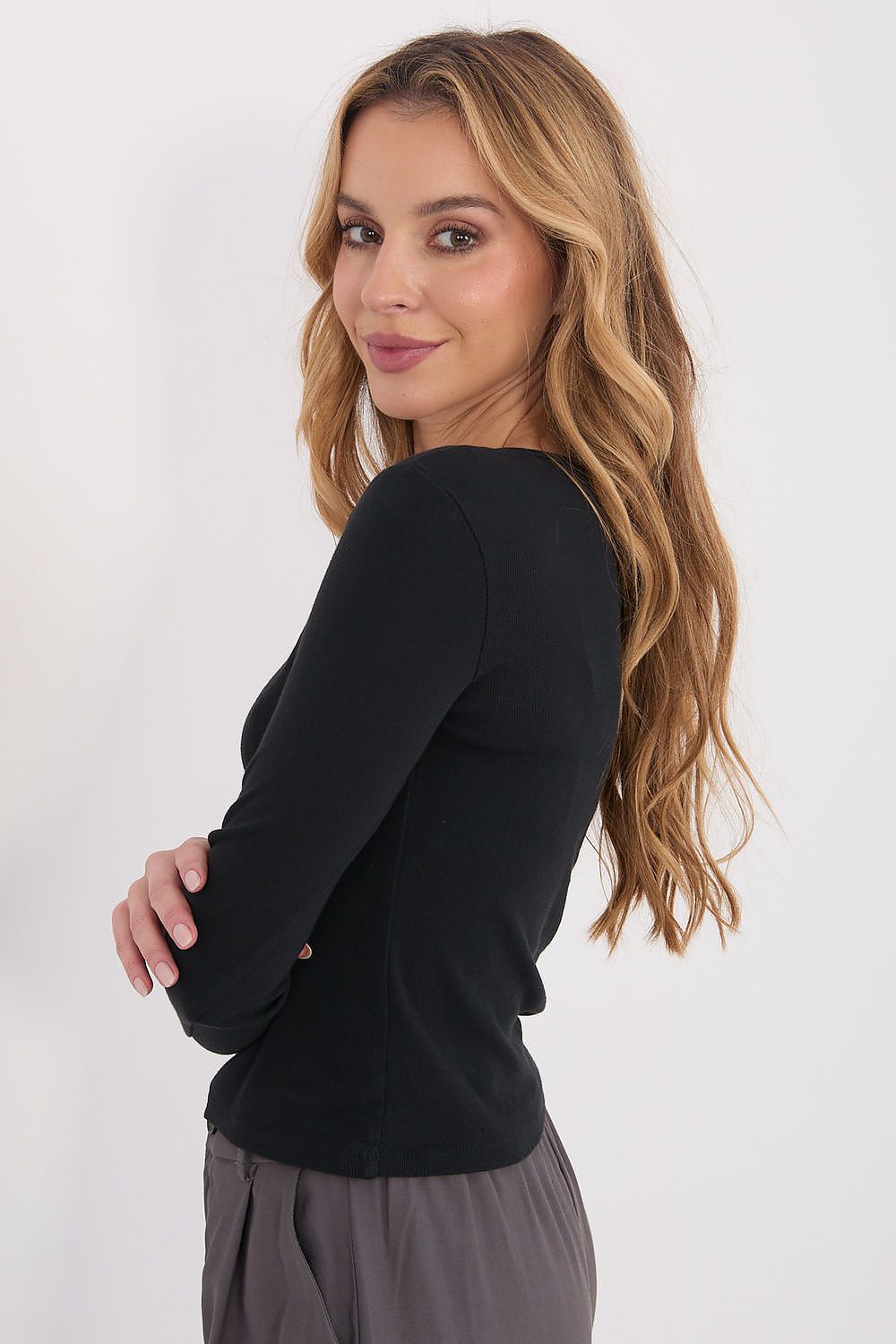 Damen Longsleeve mit 3 Knöpfen am Ausschnitt aus Baumwolle