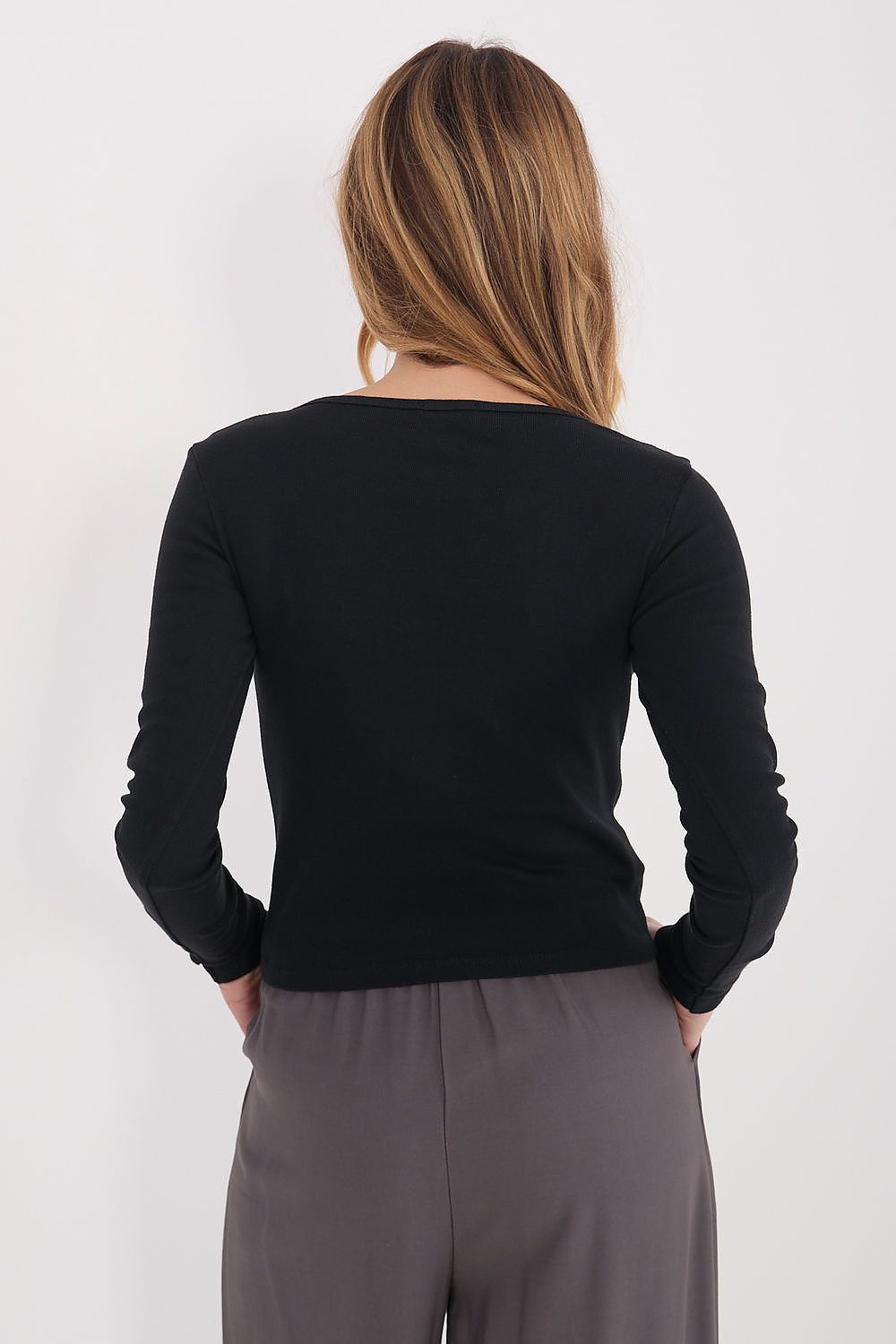 Damen Longsleeve mit 3 Knöpfen am Ausschnitt aus Baumwolle