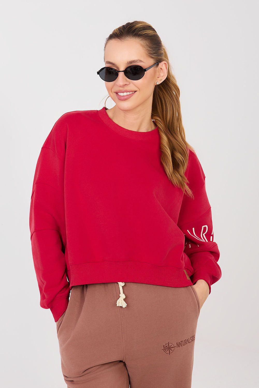 Sweatshirt Damen Cropped Puffärmel Baumwolle
