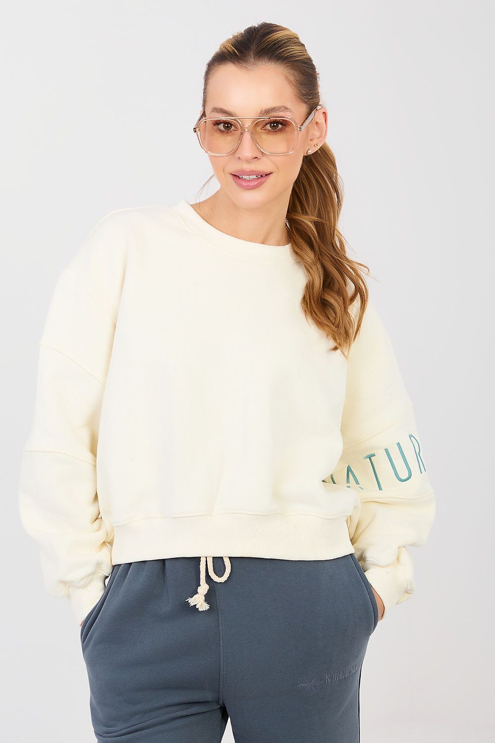 Sweatshirt Damen Cropped Puffärmel Baumwolle