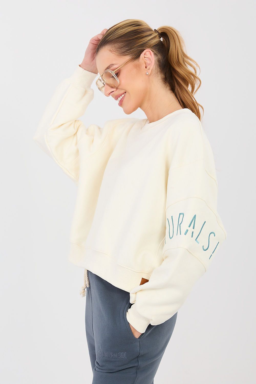 Sweatshirt Damen Cropped Puffärmel Baumwolle