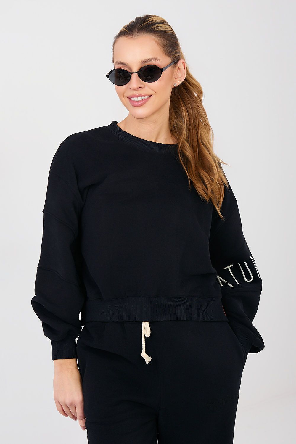 Sweatshirt Damen Cropped Puffärmel Baumwolle