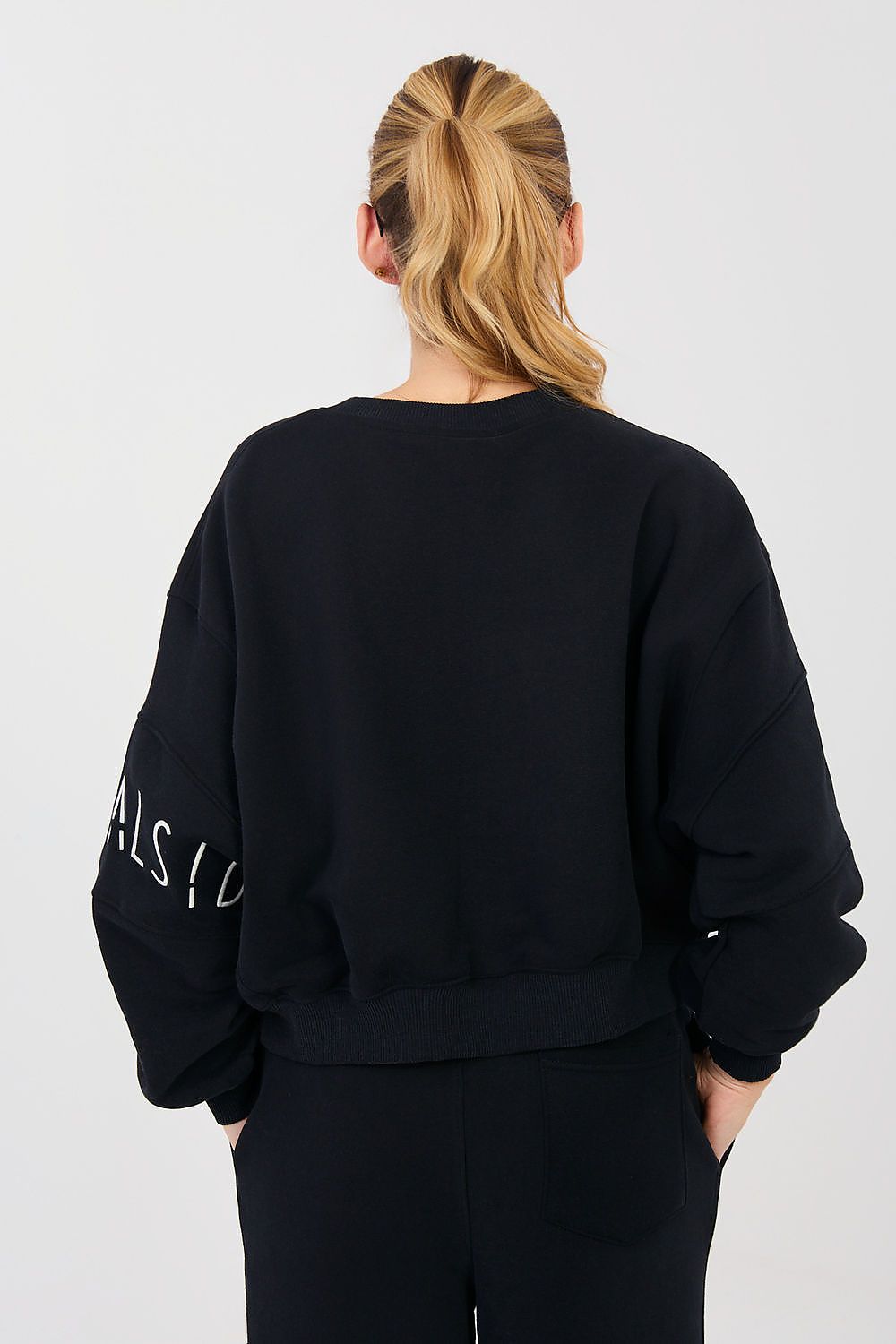 Sweatshirt Damen Cropped Puffärmel Baumwolle