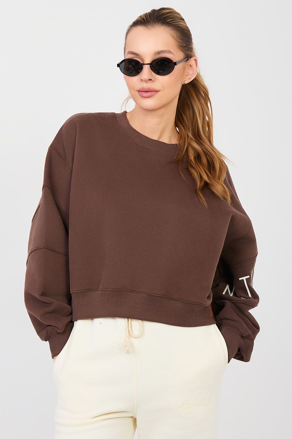 Sweatshirt Damen Cropped Puffärmel Baumwolle