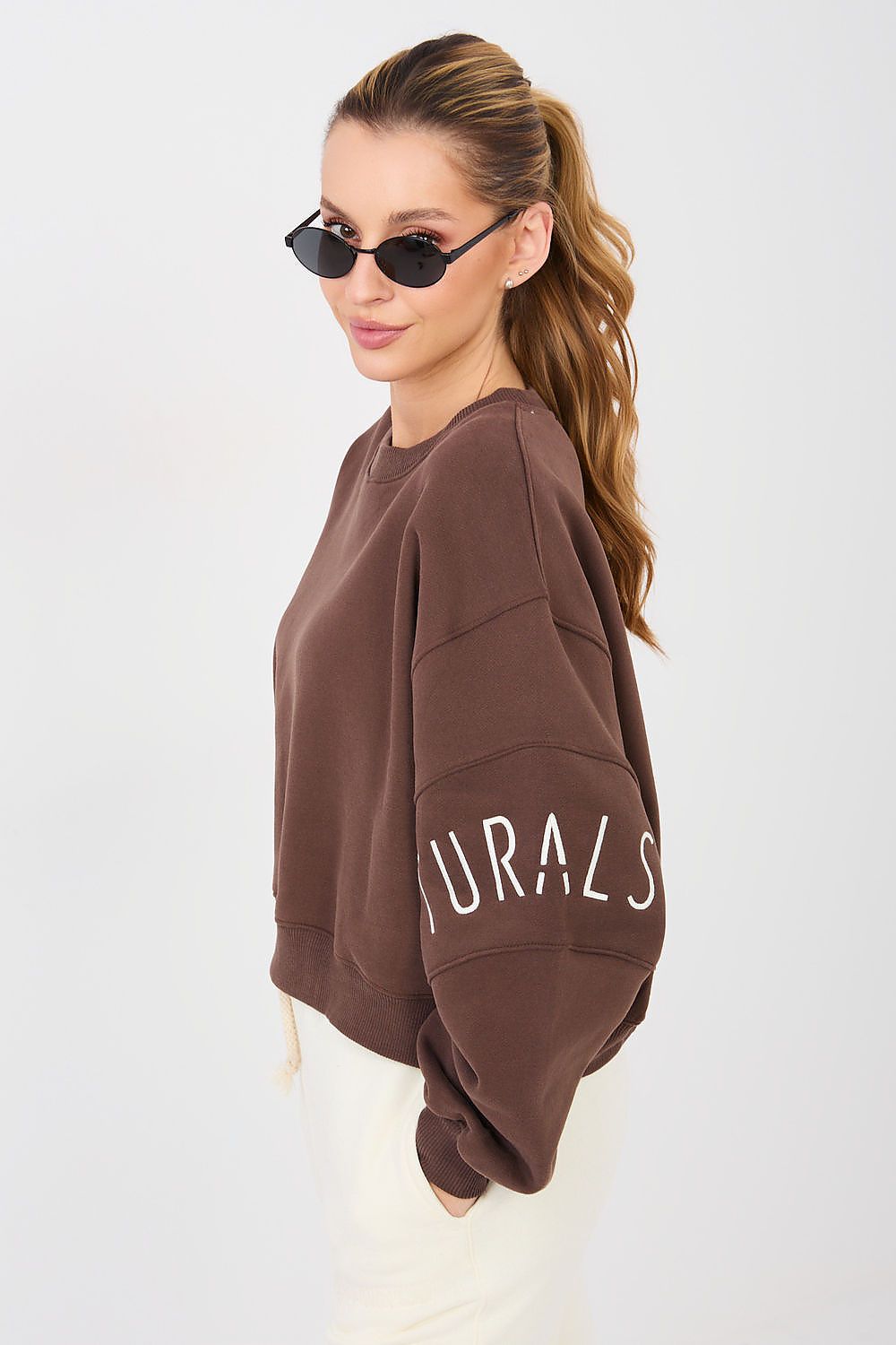 Sweatshirt Damen Cropped Puffärmel Baumwolle