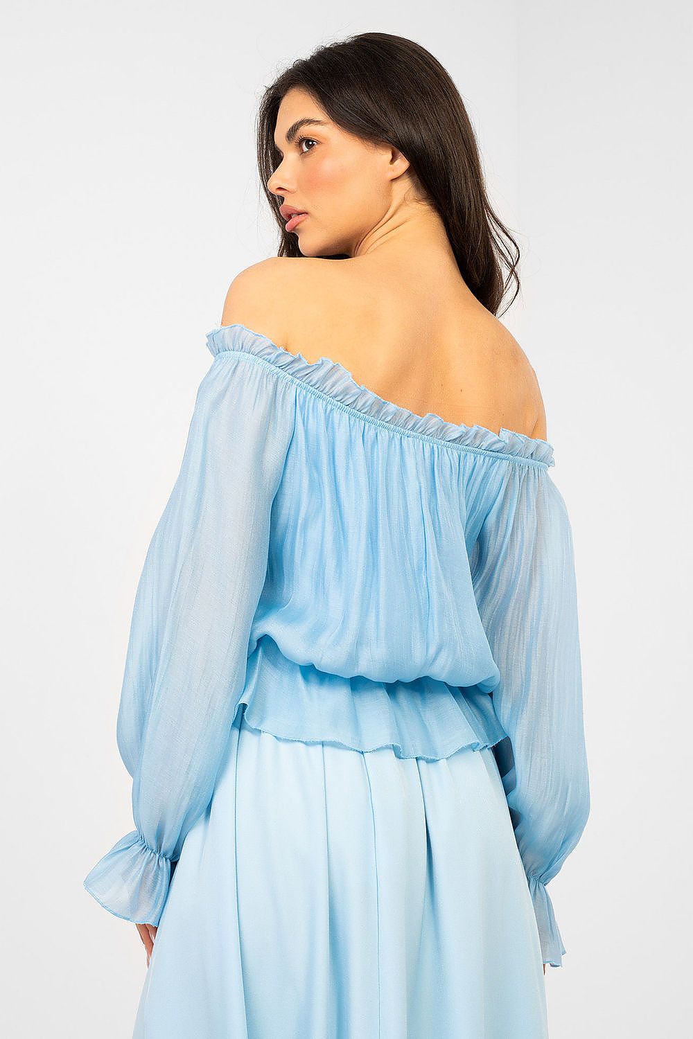 Damen Boho Bluse Carmen-Ausschnitt - Elegante Bluse Rüschen Langarm