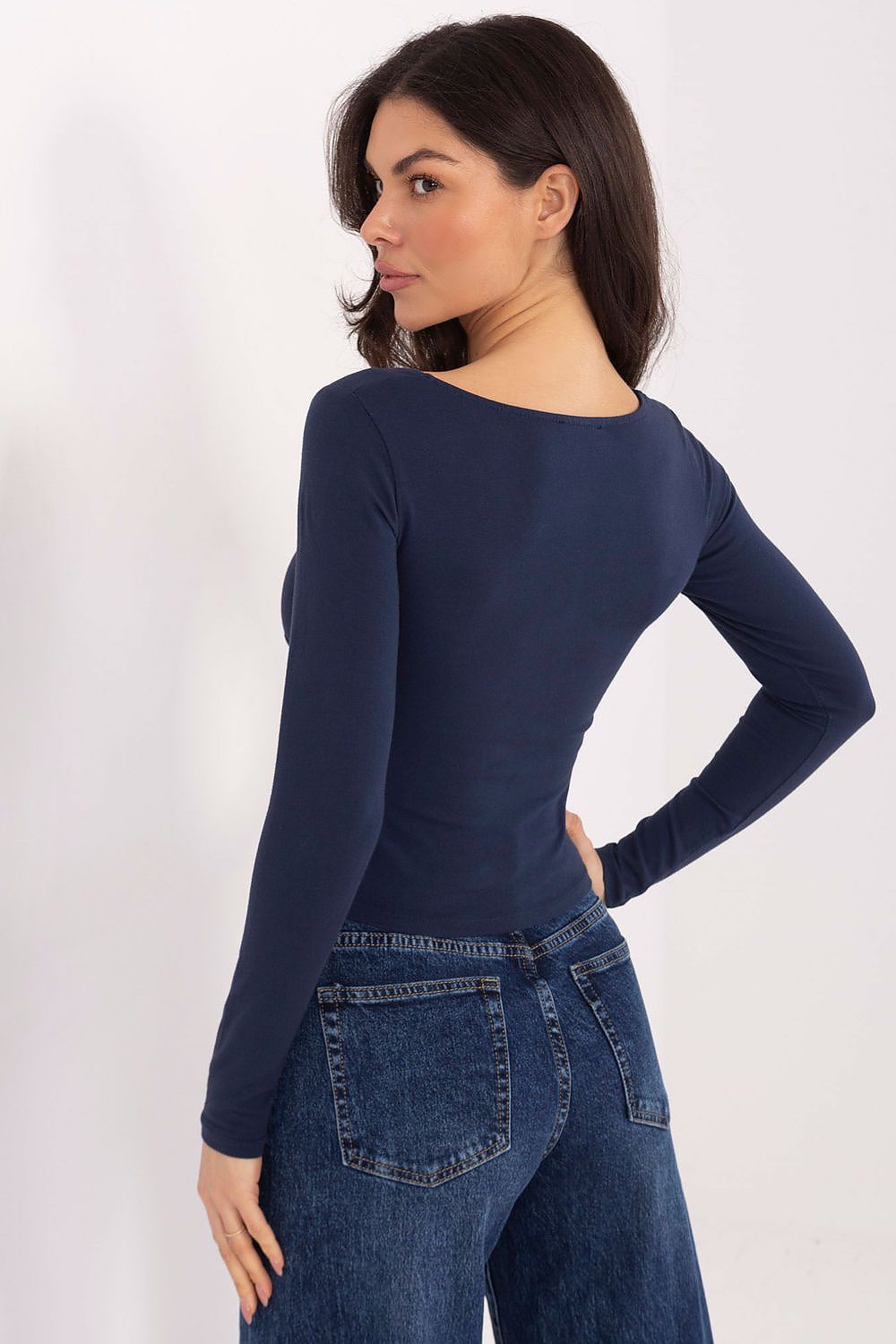 Damen Langarmshirt Baumwolle V-Ausschnitt - Basic Top mit Schleife