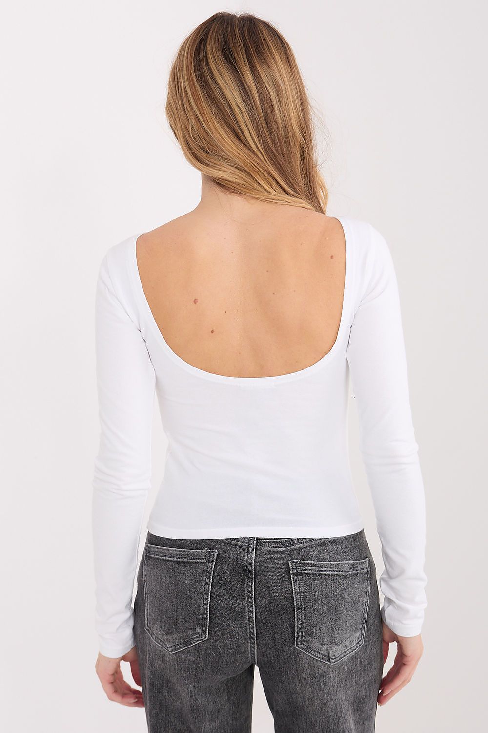 Damen Longsleeve mit Boot-Ausschnitt & Rückenausschnitt Baumwolle
