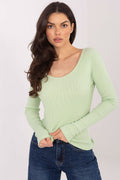 Damen Langarmshirt Baumwolle Gerippt - V-Ausschnitt Shirt Langarm