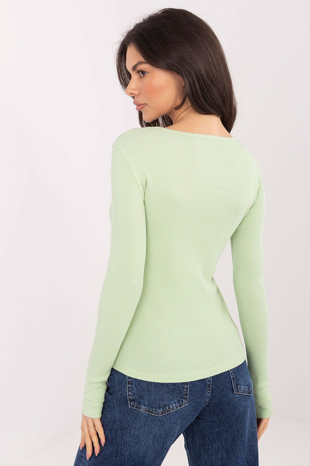 Damen Langarmshirt Baumwolle Gerippt - V-Ausschnitt Shirt Langarm