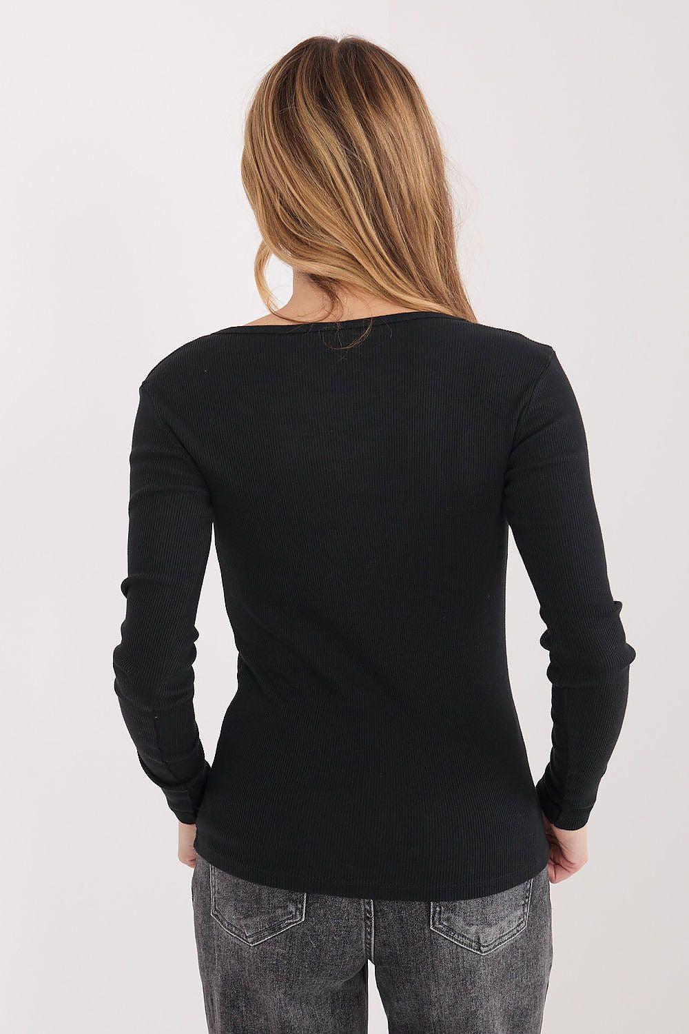 Damen Langarmshirt Baumwolle Gerippt - V-Ausschnitt Shirt Langarm