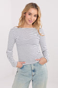 Crop Top Damen Langarm Gestreift - Lässiges Shirt Boot-Ausschnitt