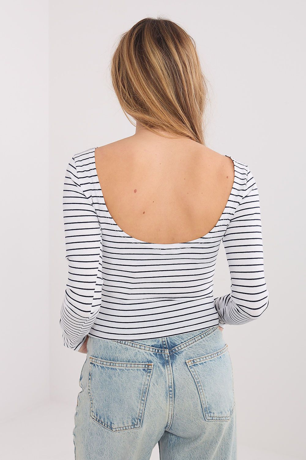 Crop Top Damen Langarm Gestreift - Lässiges Shirt Boot-Ausschnitt