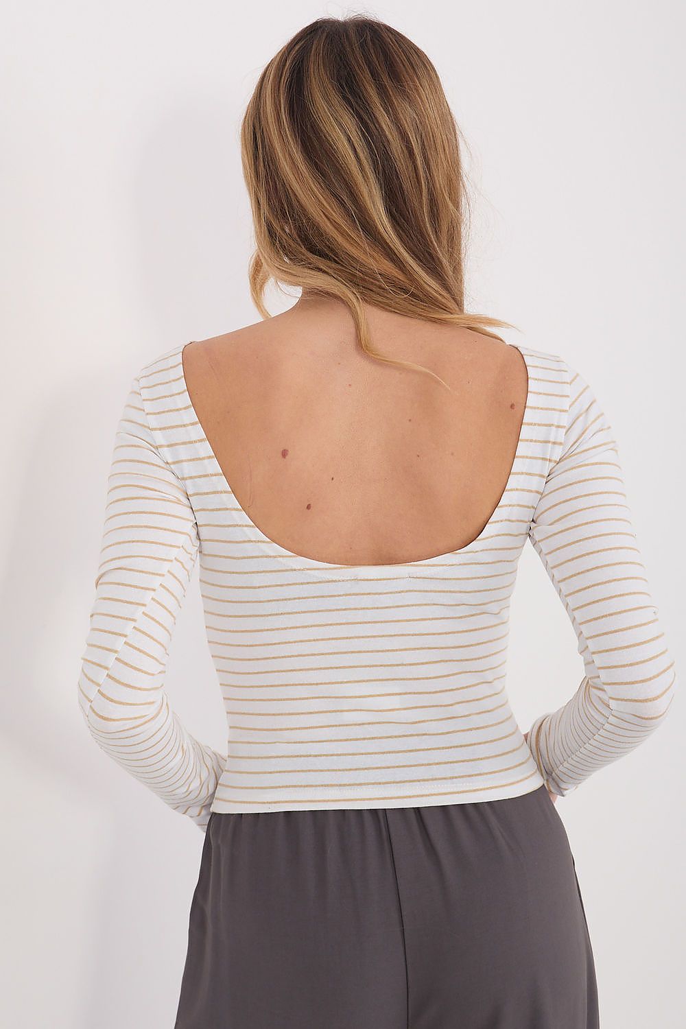 Crop Top Damen Langarm Gestreift - Lässiges Shirt Boot-Ausschnitt
