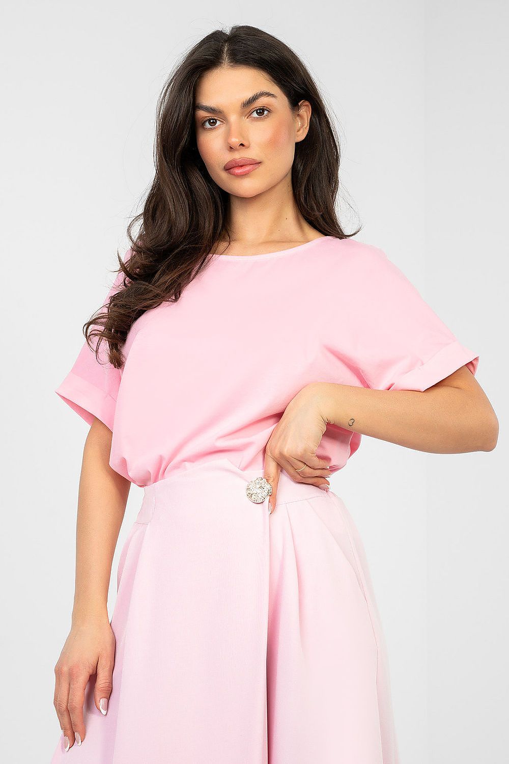 Oversize Shirt Damen Baumwolle - Basic Kurzarm Top Casual